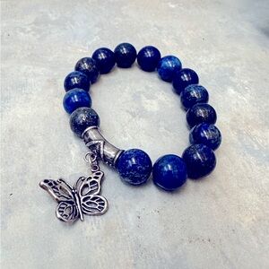 Silpada Sterling Silver and Round Blue Lapis Confection Stretch Bracelet 12mm.